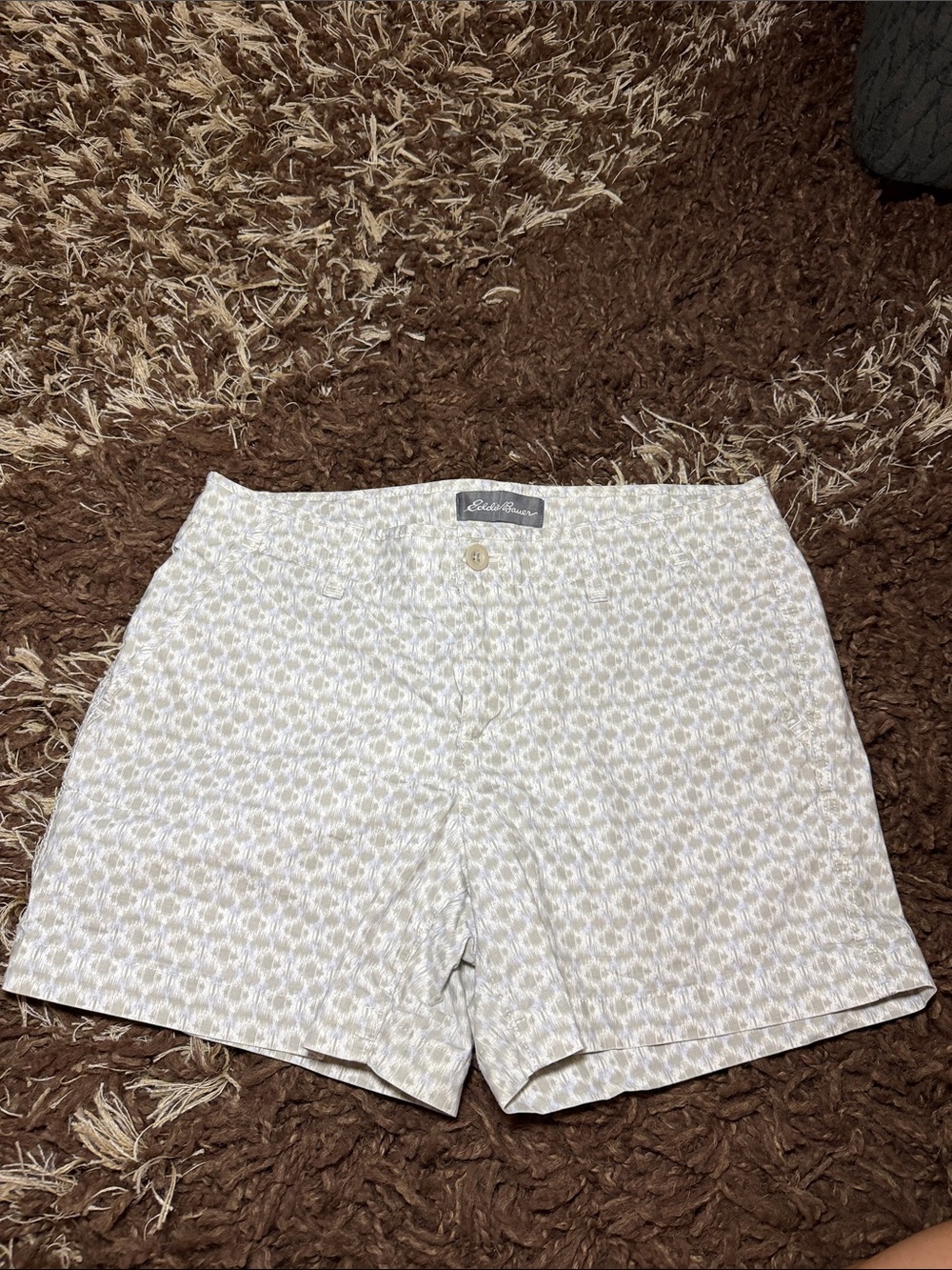 Eddie Bauer Cream and Light Beige Printed Button-Front Shorts